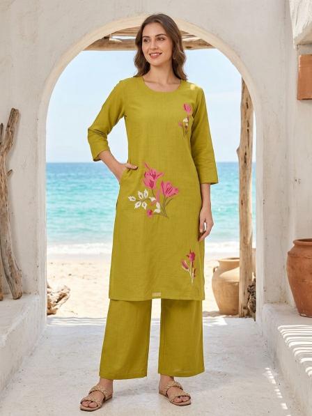 Rose flower embroidery kurtis wholesale in hyderabad